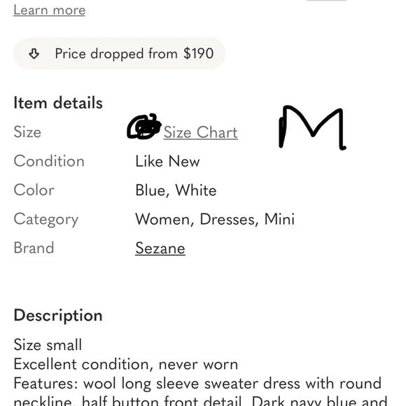 Sezane Evelyn Dress Navy / Ecru - Size M - Picture 2 of 11